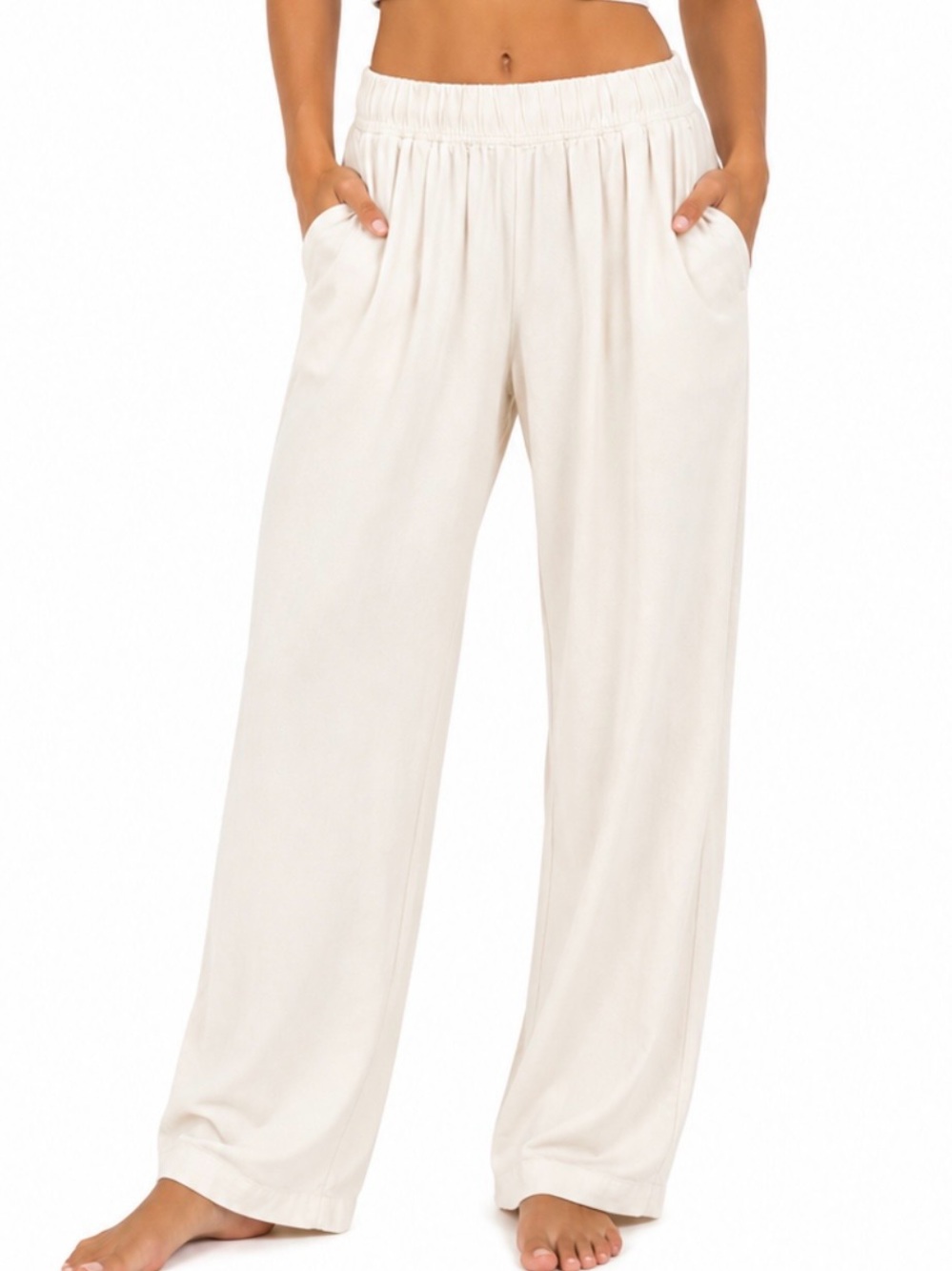 Les Tien Cream Wide Leg Pleated Eazy Lounge Pants Size M